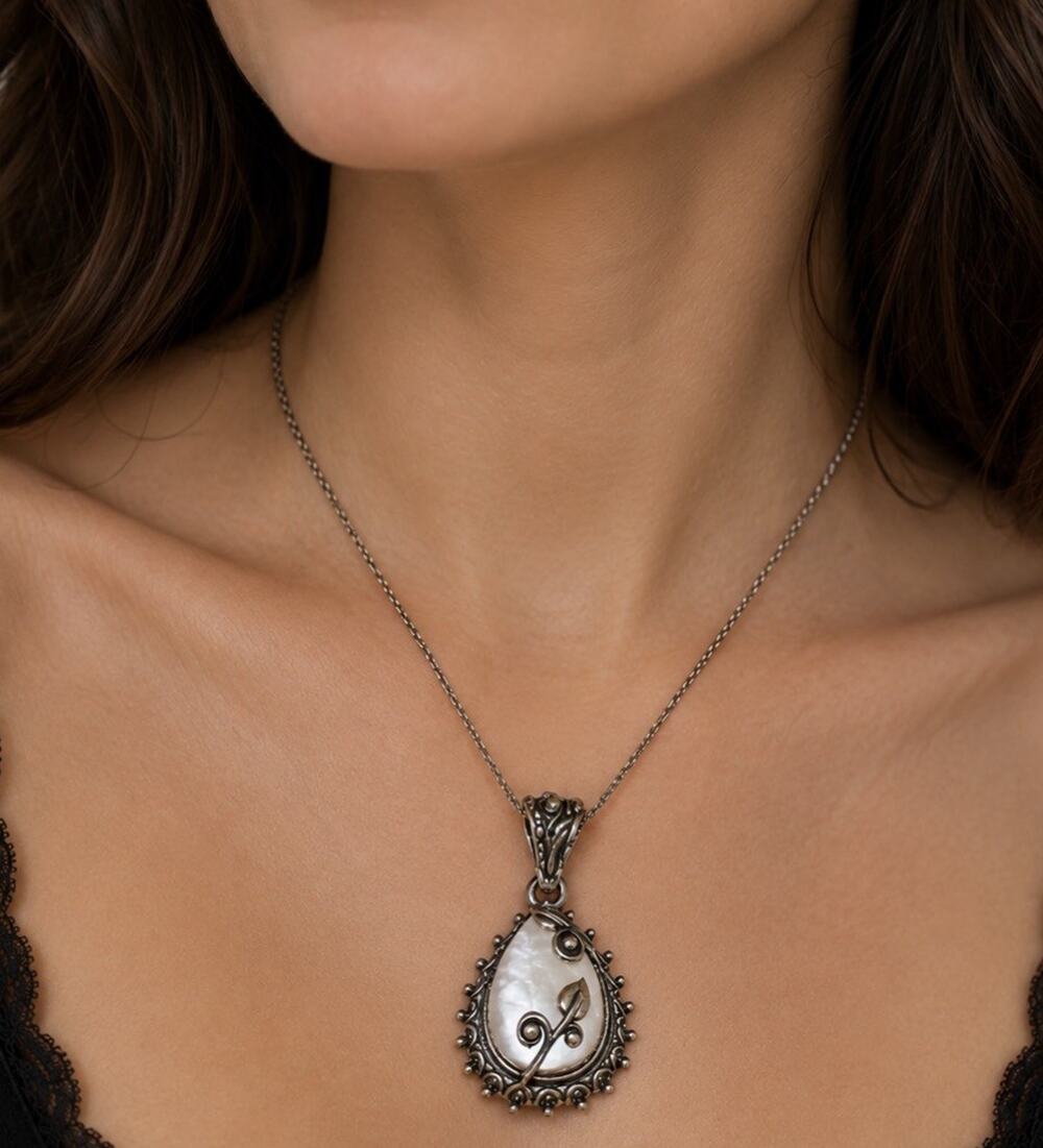 Vintage Barbara Bixby 925 18k Enhancer Or Pendant MOP Vine Leaf Mother of Pearl